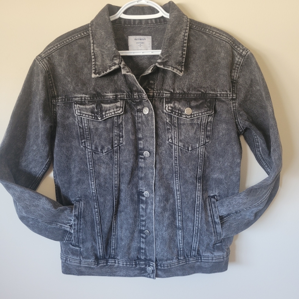Boyfriend fit jean jacket, black, old navy